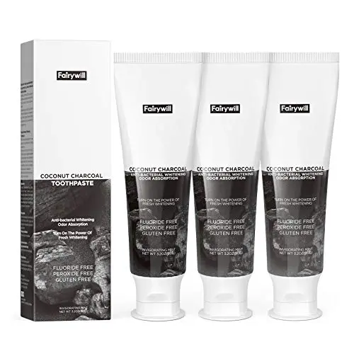 Activated Charcoal Toothpaste, Fairywill Charcoal Toothpaste Removes Stains to Maintain Teeth Whitening, Mint Toothpaste Freshens Breath and Natural Toothpaste Fluoride Free Safe for Enamel, Pack of 3