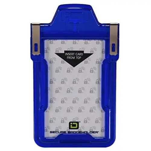 Identity Stronghold - Secure RFID Badge Holder for 1 Card - Heavy Duty Hard Plastic ID Badge Holder - USA Molded and Assembled - FIPS 201 Approved RFID Blocking Security - Blue