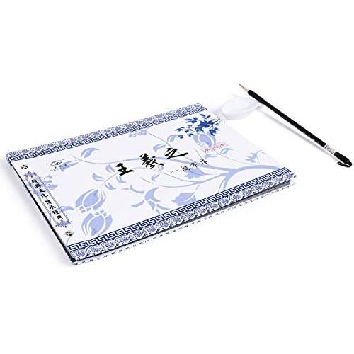 MEGREZ No Ink Chinese Calligraphy Set Brush Water Writing Cloth Paper Wang Xi Zhi LAN Ting Xu Magic Cloth Booklet 16 pcs with Chinese Brush and Water Dish for Beginners Practice Set