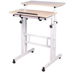 SogesHome Adjustable Laptop Desk Table 23.6inches Portable Laptop Table Computer Stand Desk Cart Tray Table, White Maple NSDUS-101-MP