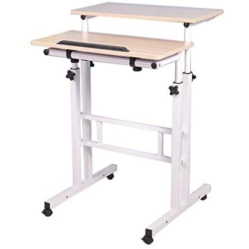 SogesHome Adjustable Laptop Desk Table 23.6inches Portable Laptop Table Computer Stand Desk Cart Tray Table, White Maple NSDUS-101-MP