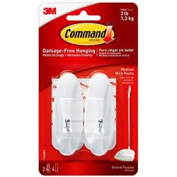 Command White Wire Hooks, Organize Damage-Free, 2-Hooks, 4-Strips (17068ES)