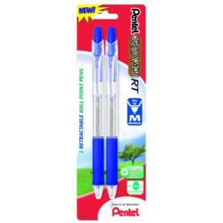 Pentel R.S.V.P. RT New Retractable Ballpoint Pen, Medium Line, Blue Ink, 2 Pack (BK93BP2C)