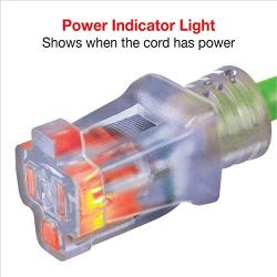 Clear Power 50 ft Heavy Duty Outdoor Extension Cord 12/3 with Lighted Connector (50 ft, Green), CP10101