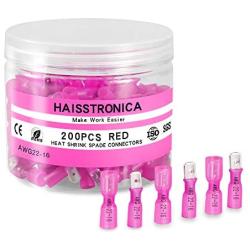200pcs Spade Connectors Red 22-16AWG-Haisstronica Heat Shrink Male&Female Spade Connectors-Quick Disconnect Wire Connectors for Watercraft,Electronics,Automotive Spade terminlas