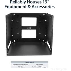 StarTech.com 8U Open Frame Wall Mount Network Rack w/ Built in Shelf - 2-Post Adjustable Depth (12'' to 18'') Equipment Rack - 75.2lbs (WALLSHELF8U),Black