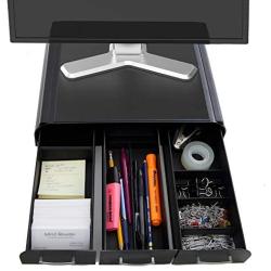 Mind Reader 2MONSTA3D-BLK PC, Laptop, IMAC Monitor Stand and Desk Organizer with 3 Draws for Storage, 2-Pack, Black