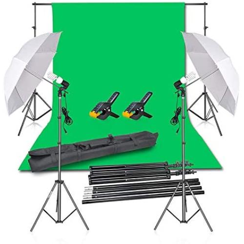 Emart Photography Backdrop Continuous Umbrella Studio Lighting Kit, Muslin Chromakey Green Screen and Background Stand Support System for Photo Video Shoot Emart Photography Backdrop Continuous Umbrella Studio Lighting Kit, Muslin Chromakey Green Screen and Background Stand Support System for Photo Video Shoot