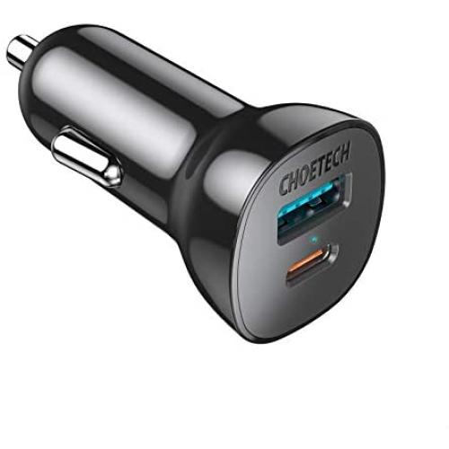USB C Car Charger,CHOETECH 36W 2-Port Fast USB Car Charger 18W Power Delivery&Quick Charge 3.0 for iPhone 12/12 Pro Max/12 Mini/11 Pro Max/XS Max/SE,Galaxy Note 20/S20,Pixel 5/4/3 XL,iPad Pro,AirPods