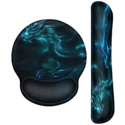 Meffort Inc Mouse Pad Wrist Support & Gaming Keyboard Wrist Pad Combo Set – Durable Ergonomic Anti Slip Non-Slip Round Base Rest Support - Blue Dragon Design