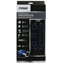 Prime Wire & Cable PB523118 8-Outlet Premium Electronics Surge Protector with 14/3 SJT 6-Feet Cord, Black
