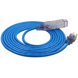 Clear Power 15 ft 3 Outlet Heavy Duty Extreme Cold Weather Engine Block Heater Outdoor Extension Cord 16/3 SJTW, -50°C with Flashing Power Light, Blue, 3 Prong Grounded Plug, CP10098