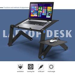 Extra Wide Adjustable Laptop Stand with Cooling Fan & Mouse Pad for 17 Inch Computer, Portable Ergonomic Lap Desk for Bed Sofa Couch Office (Aluminum Table Tray: 19'', Black)
