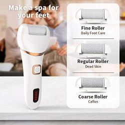 Electric Callus Remover, DIOZO Rechargeable Electronic Feet File Pedicure Foot File Foot Rasp with IPX7 Waterproof Design for Dry Cracked Dead Skin with 3 Roller Heads, 2 Speed