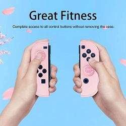 BRHE Dockable Switch Protective Case Cover for Nintendo Switch Joy-Con Controllers with Glass Screen Protector, Anti-Scratch Shock-Absorption Grip Cover - Pink