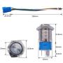 mxuteuk 16mm High Round Cap Latching Push Button Switch 1 NO 1 NC SPDT ON/Off Silver Stainless Steel Shell with 12v Blue LED Ring with Wire Socket Plug Suitable for 5/8'' Mounting Hole GL-16-O-T-BU