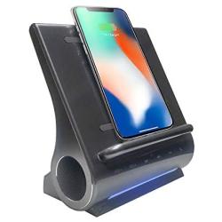Azpen Dockall D108 Fast Wireless Charging Dock W/Bluetooth Speakers, Gray