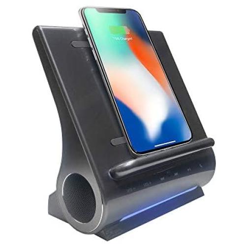Azpen Dockall D108 Fast Wireless Charging Dock W/Bluetooth Speakers, Gray