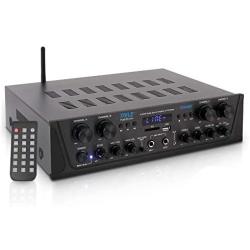 500W Karaoke Wireless Bluetooth Amplifier - 4 Channel Stereo Audio Home Theater Speaker Sound Power Receiver w/ AUX IN, FM, RCA Subwoofer Speakers OUT, USB, Microphone IN w/ Echo - Pyle PTA44BT