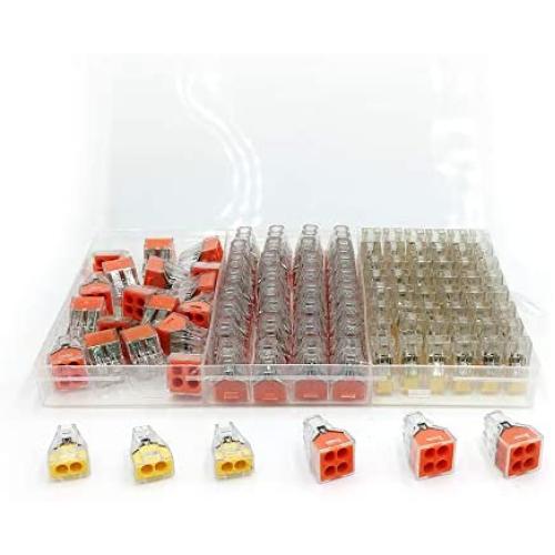 Push-In Wire Connectors Quick Connect Electrical 2-Port 50 Pcs + 4-Port 50 Pcs Push Wire Nuts Assortment
