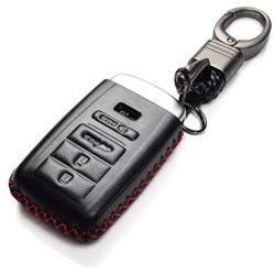 Vitodeco Genuine Leather Smart Key Keyless Remote Entry Fob Case Cover with Key Chain for Acura RLX, Acura TLX, Acura ILX (4 Buttons, Black/Red)
