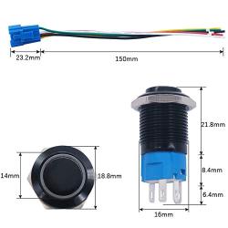 mxuteuk 16mm High Round Cap Latching Push Button Switch 1 NO 1 NC SPDT ON/Off Black Metal Shell with 12v Green LED Ring with Wire Socket Plug Suitable for 5/8'' Mounting Hole GL-16-O-B-G