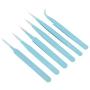 ChgImposs 6PCS Precision Tweezers Set, 116mm-133mm Anti-Static Stainless Steel Tweezers Kit Curved Tweezers for Craft, Jewelry, Electronics, Laboratory Work, Soldering - Sky Blue