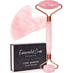 Jade Face Roller - Jade Roller for Face & Gua Sha Face Massager, 100% Natural Rose Quartz Roller – Face, Eye & Neck Rejuvenation Beauty Tools; Hand-Crafted with Squeak-Free Padding