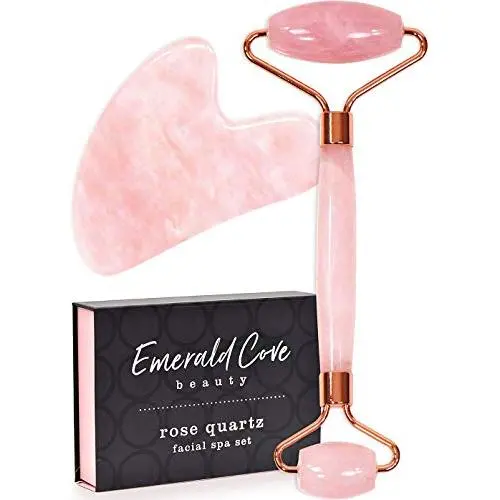 Jade Face Roller - Jade Roller for Face & Gua Sha Face Massager, 100% Natural Rose Quartz Roller – Face, Eye & Neck Rejuvenation Beauty Tools; Hand-Crafted with Squeak-Free Padding