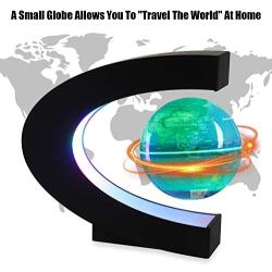 Magnetic Levitating Globe with LED Light, 3 C Shape Base Floating Globes, Rotating World Map, Cool Tech Gift for Men Father Boys, Birthday Gifts for Kids, Desk Gadget Decor in Office Home (Blue 1)