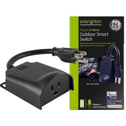 GE Enbrighten Z-Wave Plus Smart Outdoor Switch, 1-Outlet Plug-In (2nd Gen.), Weather-Resistant, Works with Alexa, Google Assistant, for Landscape & Seasonal Lighting, ZWave Hub Required, 14298,Black