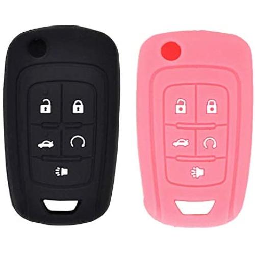 LemSa 2 Pack Soft Rubber Silicone Keyless Entry Car Key Fob Cover Protector Case for Chevrolet Equinox Camaro Cruze Malibu Sonic Volt Park OHT01060512 KR55WK50073 13504199 13500221, Black/Pink