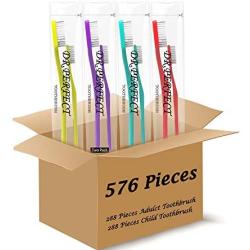 Pack of 576 Soft Bristle Disposable Travel Toothbrushes -288 Pieces Adult Toothbrush & 288 Pieces Child Toothbrush - Bulk & Wholesale (288 Pcs Adult Toothbrush 288 Pcs Child Toothbrush
