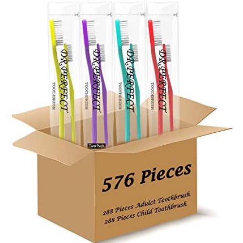 Pack of 576 Soft Bristle Disposable Travel Toothbrushes -288 Pieces Adult Toothbrush & 288 Pieces Child Toothbrush - Bulk & Wholesale (288 Pcs Adult Toothbrush 288 Pcs Child Toothbrush