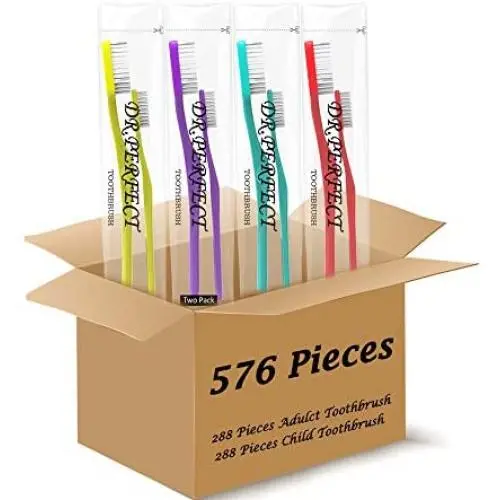 Pack of 576 Soft Bristle Disposable Travel Toothbrushes -288 Pieces Adult Toothbrush & 288 Pieces Child Toothbrush - Bulk & Wholesale (288 Pcs Adult Toothbrush 288 Pcs Child Toothbrush