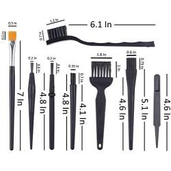 CamKix Multi-Purpose Brushes (Black) - 9 Pack - 7X Multi-Sized Brushes, 1x Anti-Static Tweezers, 1x Cleaning Cloth - Small Gaps - Computers, Keyboards, PCBs, Vents, Car Interior, Window Track
