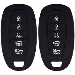 Lcyam Key Fob Cover Silicone Case Remote Holder Compatible with 2019 2020 2021 Hyundai Palisade Keyless Push Start 5 Button (Black Black)