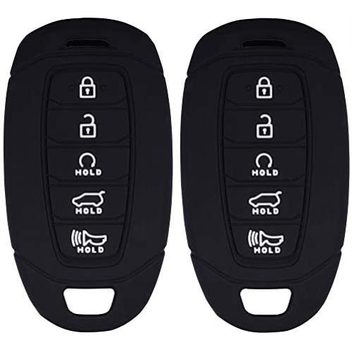 Lcyam Key Fob Cover Silicone Case Remote Holder Compatible with 2019 2020 2021 Hyundai Palisade Keyless Push Start 5 Button (Black Black)