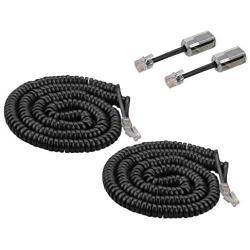 SINCODA 2 Pack 23 Ft Uncoiled Modular Coiled Telephone Phone Handset Curly Cable Cord +2 Pack 360° Telephone Cord Detangler Extended Rotating