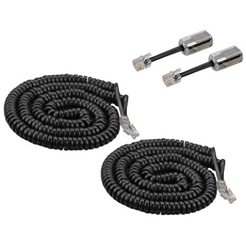 SINCODA 2 Pack 23 Ft Uncoiled Modular Coiled Telephone Phone Handset Curly Cable Cord +2 Pack 360° Telephone Cord Detangler Extended Rotating