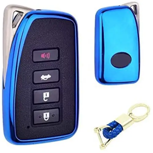 Royalfox(TM) 2/3/4 Buttons Soft TPU Smart keyless Remote Key Fob case Cover Shell for Lexus RX is CT GS NX ES RC RCF GSF es300 es330 es350 RC200 RC300 RC350 is300 is250 is350 (Blue)