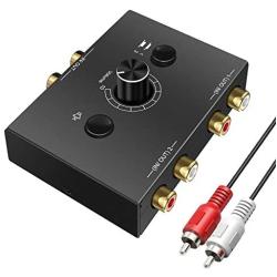 R/L Stereo Audio Bi-Directional Switcher 2 Input 1 Output, R/L Stereo Audio Switch Splitter 2 x 1/1 x 2, with Mute Button. No External Power Required