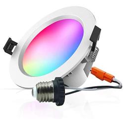 Smart LED Recessed Downlight, FVTLED 1pcs Wireless Bluetooth 9W 4 inch 700LM 2700K-6500K Dimmable RGBWC Multicolor Color 5 in 1 Ceiling Spotlight Can Light