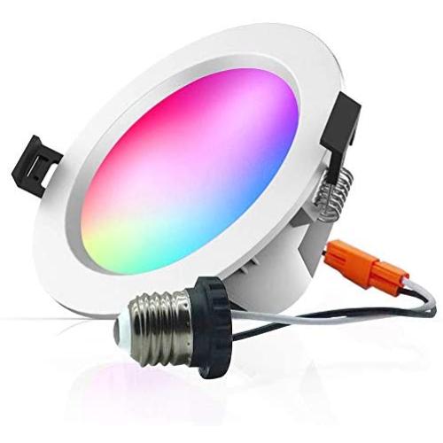 Smart LED Recessed Downlight, FVTLED 1pcs Wireless Bluetooth 9W 4 inch 700LM 2700K-6500K Dimmable RGBWC Multicolor Color 5 in 1 Ceiling Spotlight Can Light