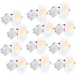Lightdot 6 Inch 3000K/4000K/5000k/ Color Temperature Adjustable 12W Ultra Thin LED Recessed Down Light with Junction Box Dimmable(12W=100W), 12 Pack