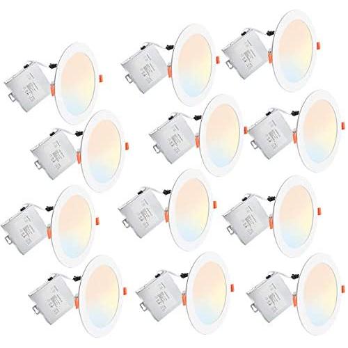Lightdot 6 Inch 3000K/4000K/5000k/ Color Temperature Adjustable 12W Ultra Thin LED Recessed Down Light with Junction Box Dimmable(12W=100W), 12 Pack