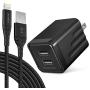 iPhone Charger Set, Overtime Apple MFi Certified Lightning Cable with Dual USB Wall Adapter 2.4 AMP Compatible w/iPhone 11 Pro Max XS XR X 8 7 6S 6 Plus SE AirPods iPad (Black/Black, 6ft)