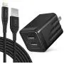 iPhone Charger Set, Overtime Apple MFi Certified Lightning Cable with Dual USB Wall Adapter 2.4 AMP Compatible w/iPhone 11 Pro Max XS XR X 8 7 6S 6 Plus SE AirPods iPad (Black/Black, 6ft)