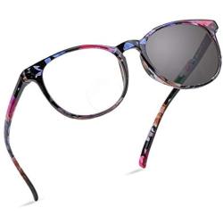 LifeArt Bifocal Reading Glasses, Transition Photochromic Dark Grey Sunglasses, Oval Frame, Computer Reading Glasses, Anti Glare (Floral, +0.00/+1.50 Magnification)