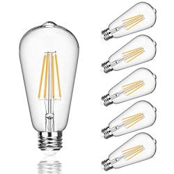 Edison Led Bulbs Dimmable Light Bulb 8W - 75 Watt Equivalent Vintage Style Filament Bulb 2700K Warm White E26 650 Lumen 6-Pack